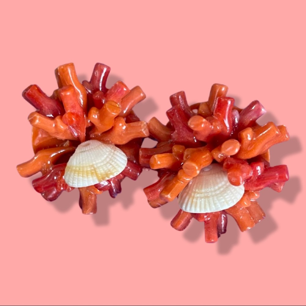 Coral & Shell Clip-On Earrings